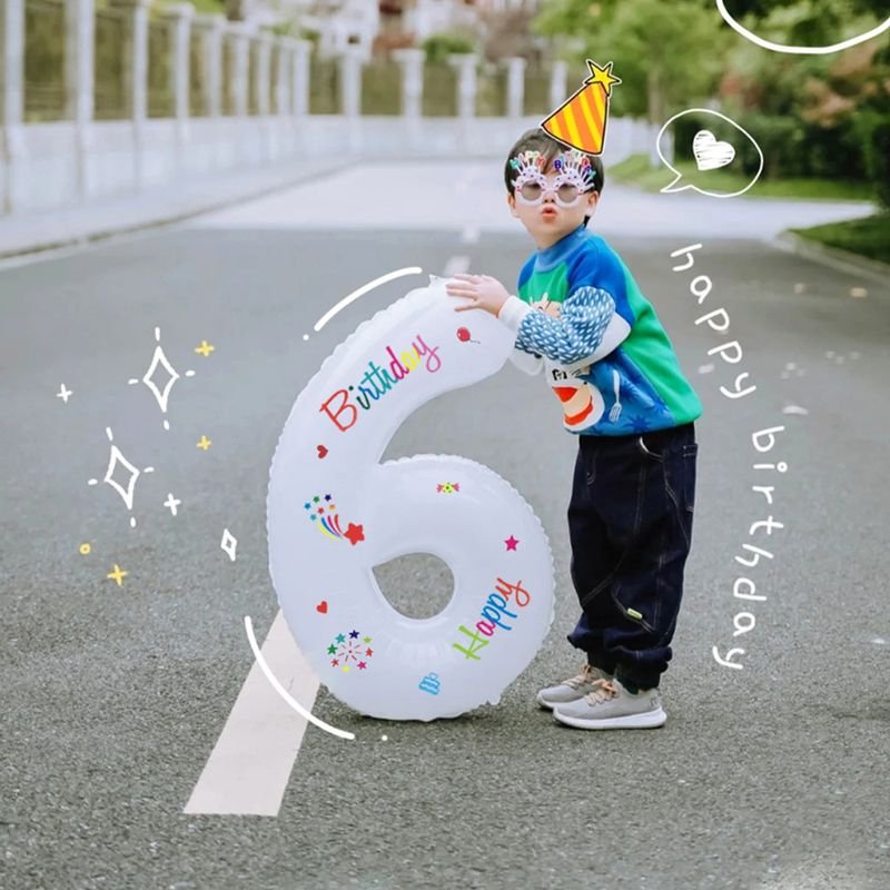 32 Inch Large White Digital Aluminum Balloon Children'S Birthday Party Layout Photo Props Sticker Balloon