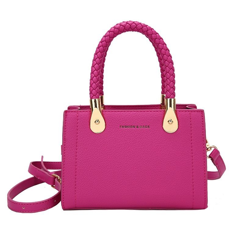 Women Fashion Simple Square Solid Color Handle Shoulder Bag