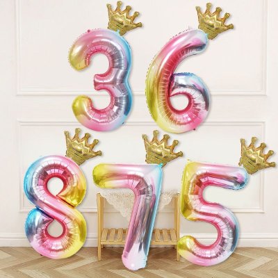 40 Inch Gradient Digital Crown Children Birthday Party Balloon Decoration