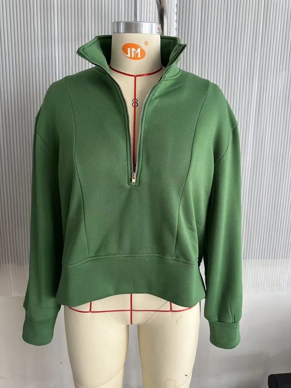 Autumn And Winter Women Fashion Half Zipper Long Sleeve Sweatshirt