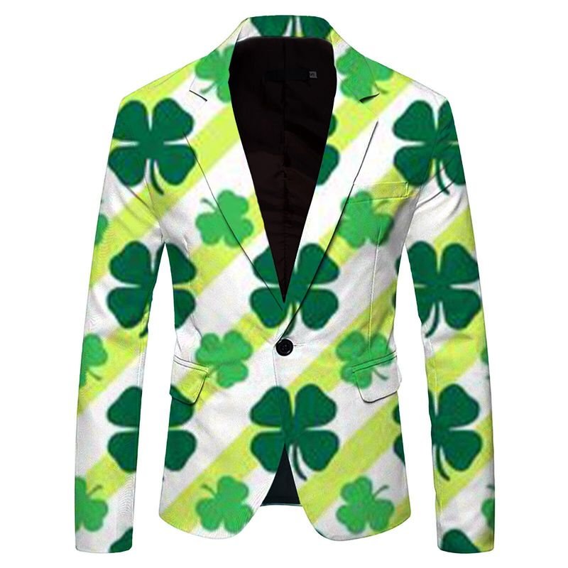 Men Fashion Casual St.Patrick Day Party Long Sleeve Lapel Suit