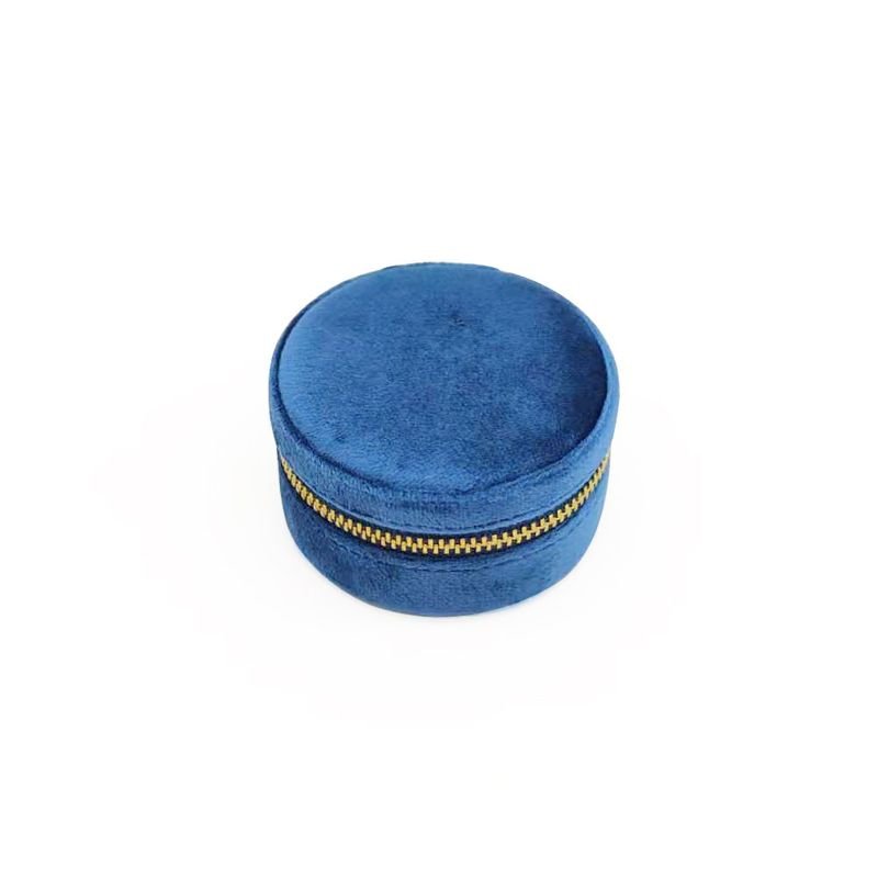 Fashion Solid Color Zipper Velvet Round Jewelry Storage Box