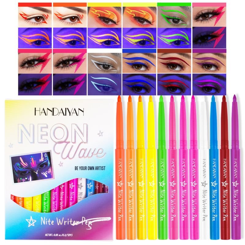 Handaiyan Women Natural Non-Blooming Multicolor Uv Fluorescent Eyeliner Set