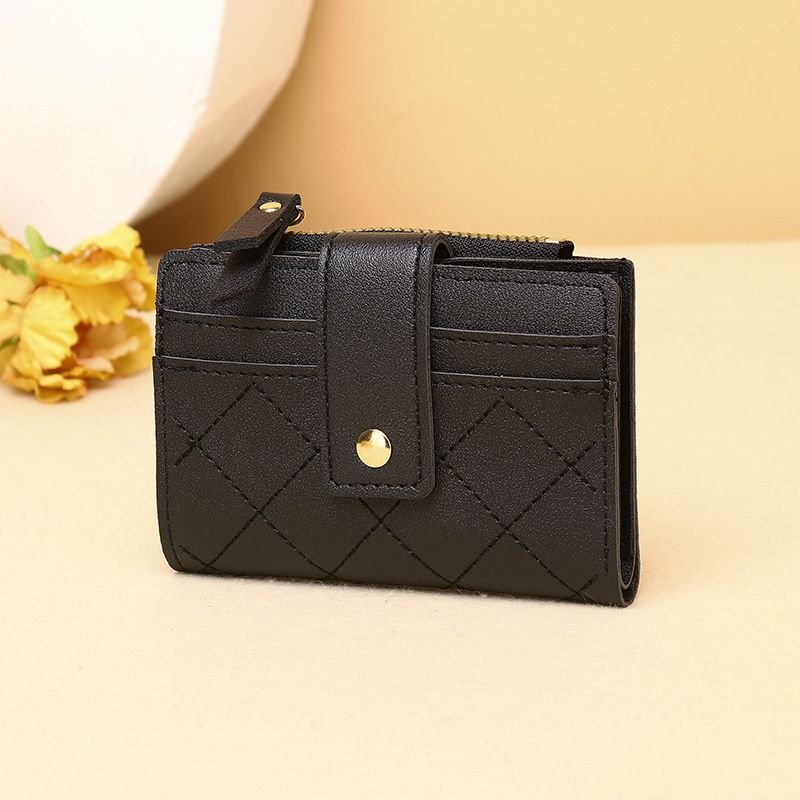 Women Fashion Solid Color Diamond Multi Card Mini Wallet