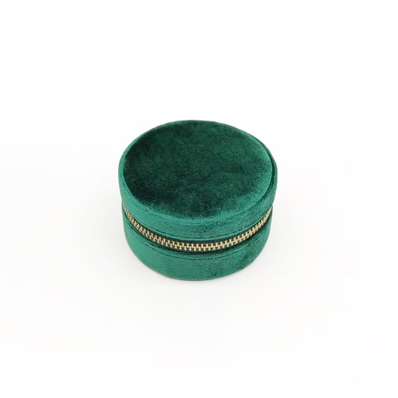 Fashion Solid Color Zipper Velvet Round Jewelry Storage Box