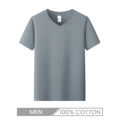 210gsm 100% Cotton V Neck Men Short-Sleeved Solid Color T-Shirt