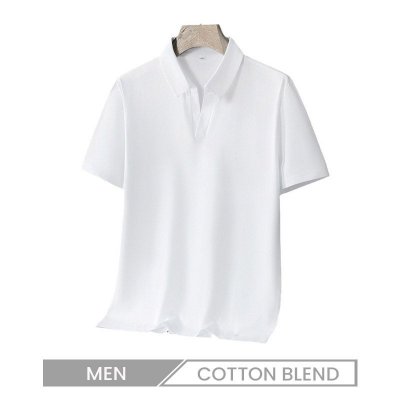 Men Business Solid Color Cotton V-Neck Polo Shirt Summer Lapel Short-Sleeved Top Custom