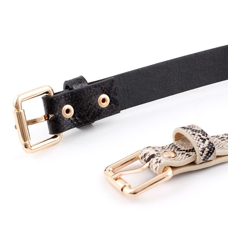 Women Simple Solid Color Snake Print PU Belt