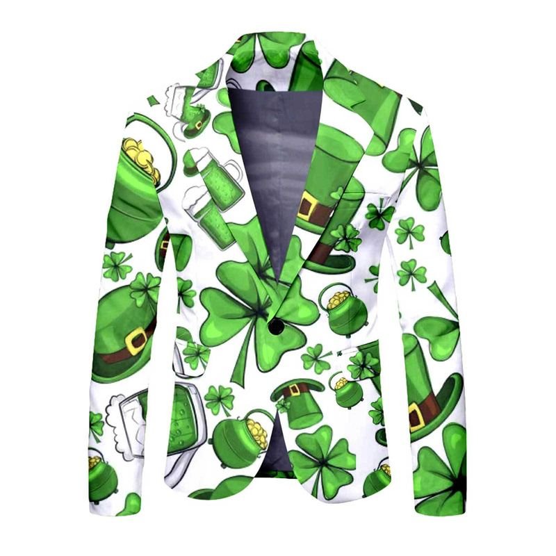 Men Fashion Casual St.Patrick Day Party Long Sleeve Lapel Suit