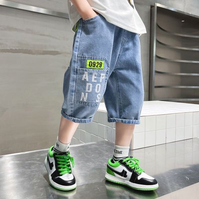 Kids Toddler Big Boys Fashion Casual Letters Print Denim Shorts