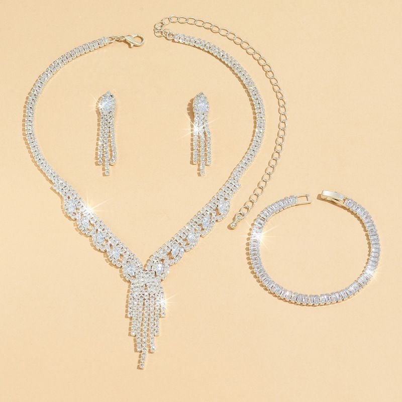 Women Fashion Rhinestone Tassel Jewelry Set