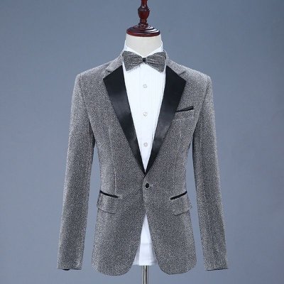 Men Fashion Casual Party Bow Long Sleeve V Neck Suit Coat