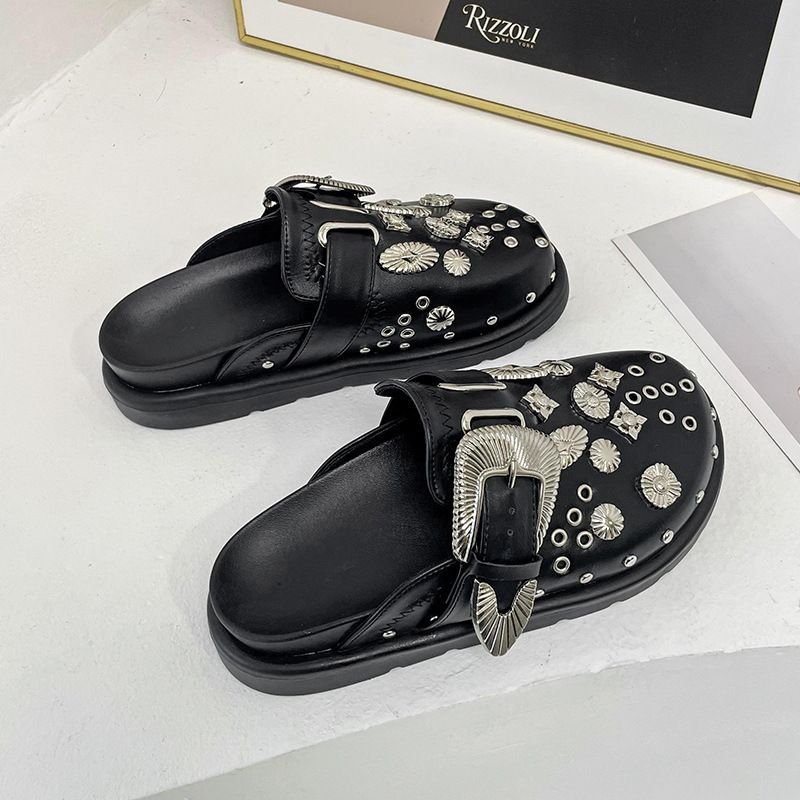 Women Retro Platform Rivet Muller Shoes