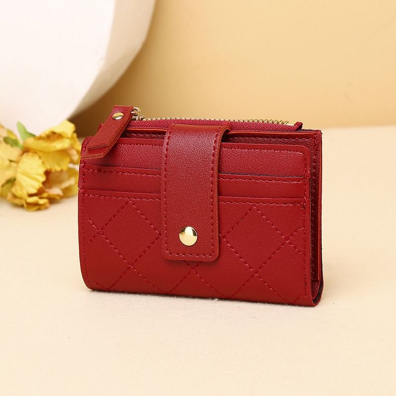 Women Fashion Solid Color Diamond Multi Card Mini Wallet