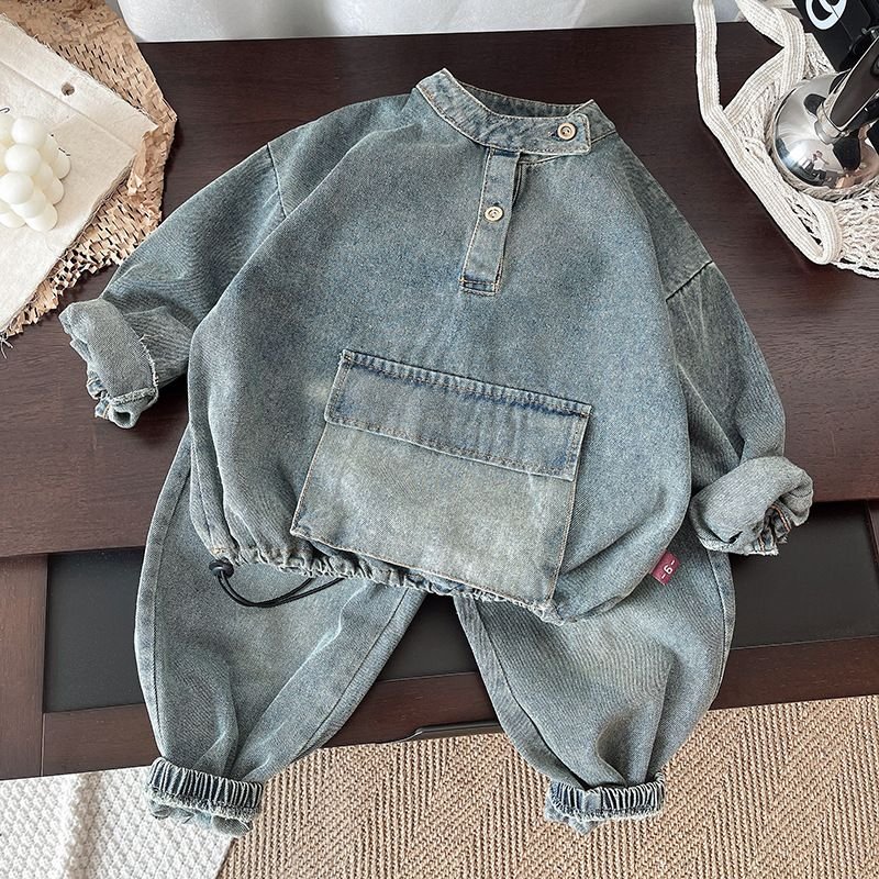 Kids Toddler Boys Fashion Casual Long Sleeve Denim Coat Jeans Set