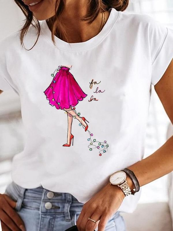 Women Happy Christmas Casual Short Sleeve Basic T-Shirt