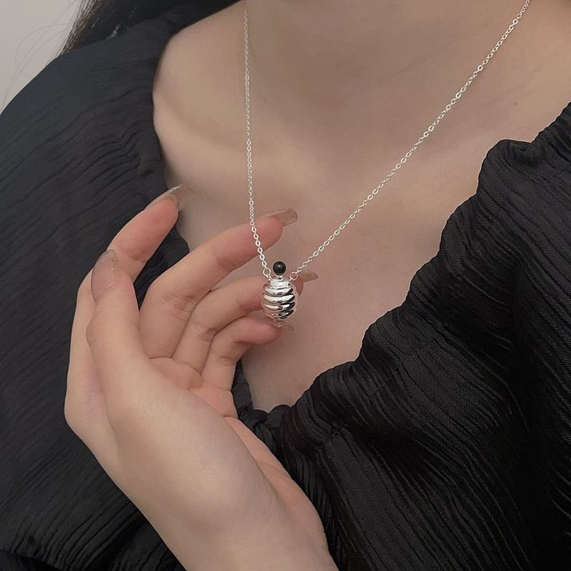 Women Simple Sterling Silver Perfume Bottle Agate Texture Necklace