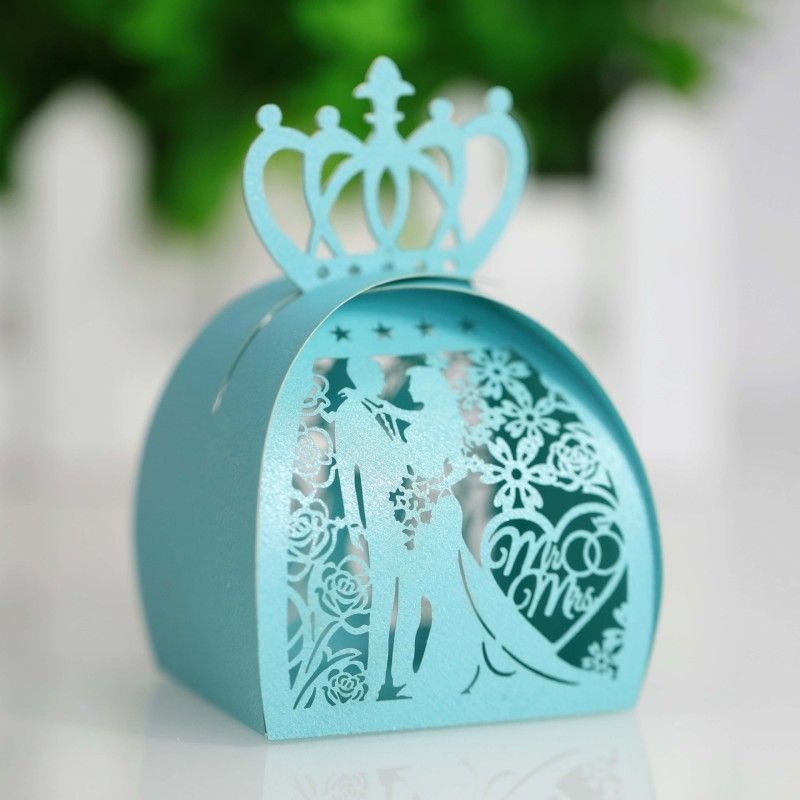 Simple Creative Wedding Laser Hollow Bride And Groom Crown Candy Packaging Box