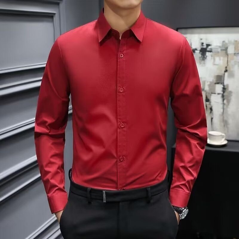 Men Fashion Solid Color Long Sleeve Shirt Top