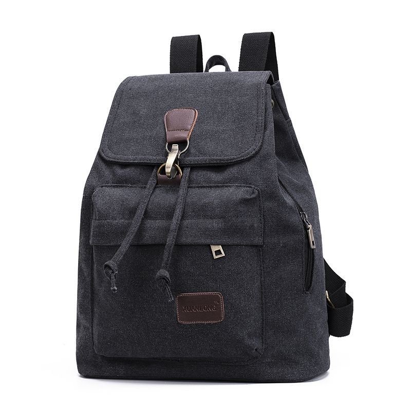 Casual Flap Drawstring Pattern Unisex Style Canvas Backpack