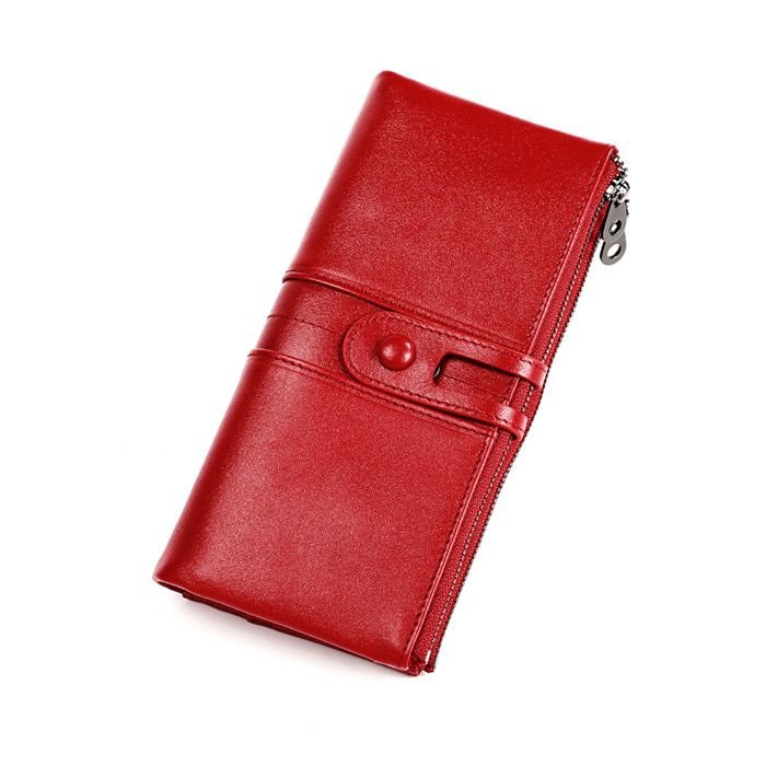 Woemn Retro Solid Color Bifold Zipper Leather Purse