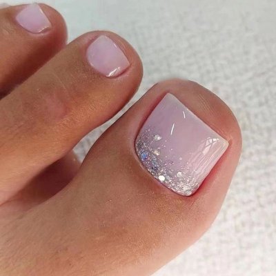 Solid Color Elegant Natural Glitter Feet toe Fake Nails