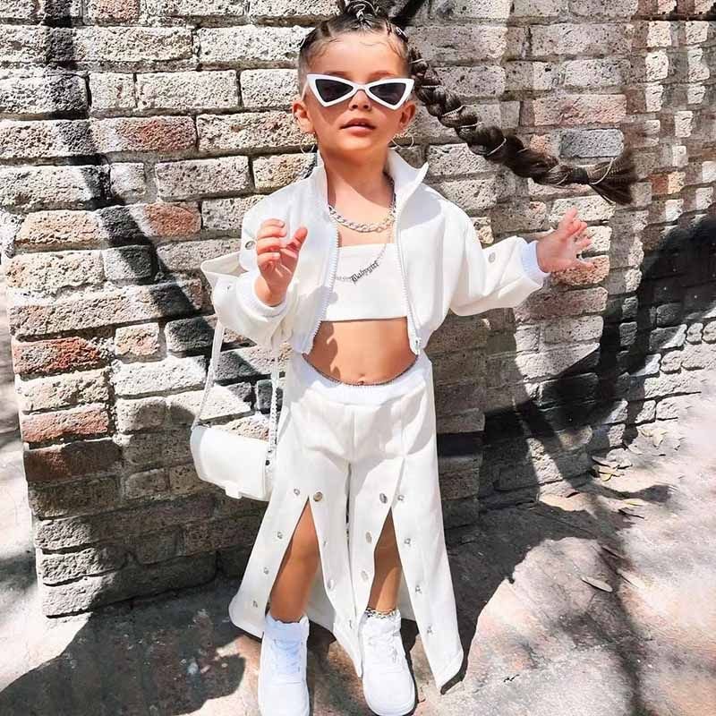 Kids Toddler Girls Fashion Casual Solid Color Tube Top Long Sleeve Jacket Pants Sets