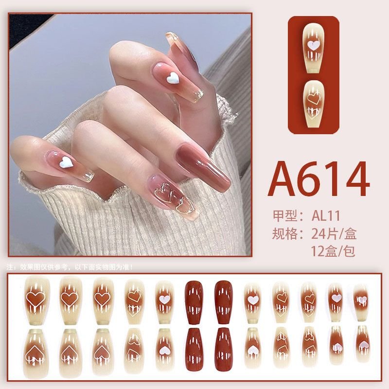 Gentlewomen Sweet Style Armor Blush Heart Long Autumn And Winter White Removable Fake Nail