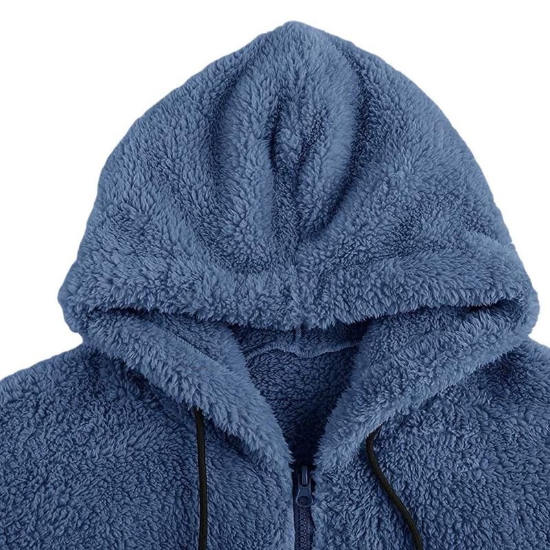 Men Autumn Winter Fashion Casual Solid Color Plush Long Sleeve Hooded Coat