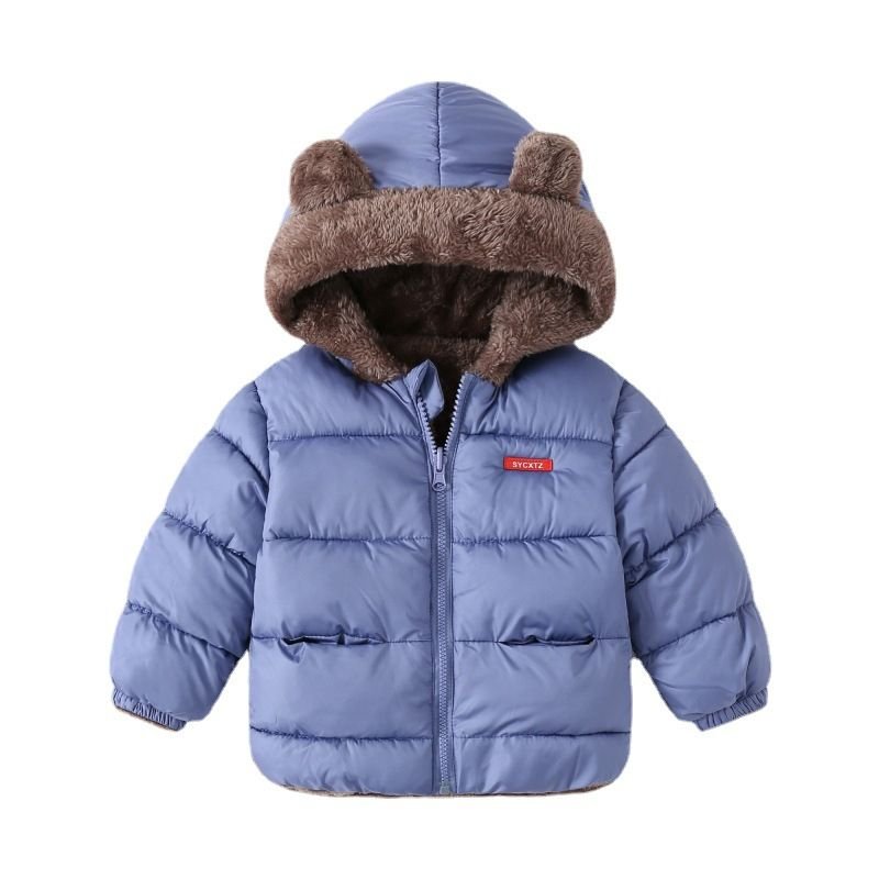 Kids Unisex Winter Casual Cute Solid Color Plush Long Sleeve Hooded Padded Coat