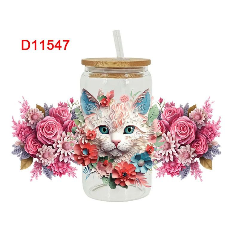 Cartoon Cute Butterfly Cat UV Transfer Glass Crystal Stickers