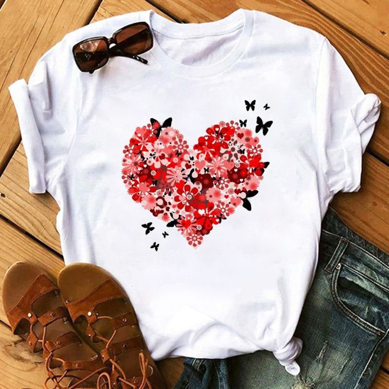 Summer Simple Fashion Love Plus Size Women Cartoon T-Shirt