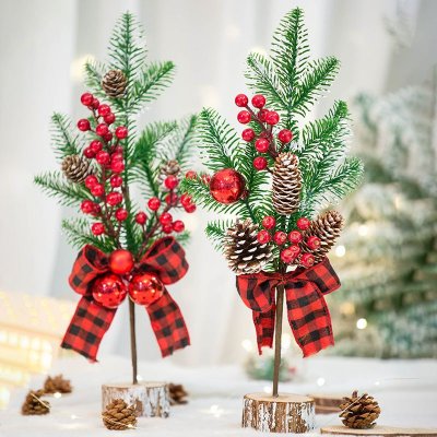 Christmas Decoration Red Cones Pine Needles Simulation Christmas Tree Ornaments