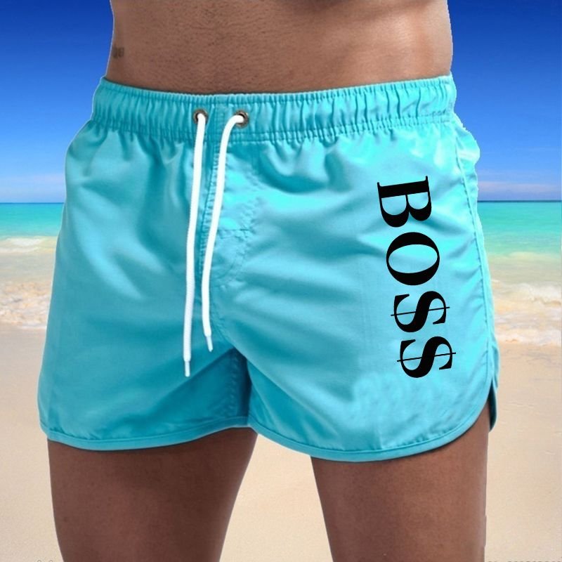 Men Summer Letter Print Colorful Swimwear Trunks Casual Beach Shorts