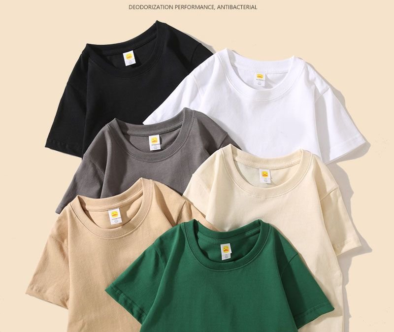 Summer Kids Children 100% Cotton Short-Sleeved Solid Color Crew Neck T-Shirt