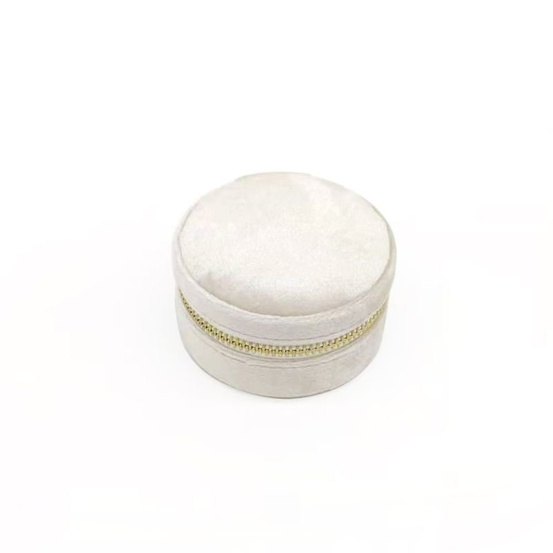 Fashion Solid Color Zipper Velvet Round Jewelry Storage Box