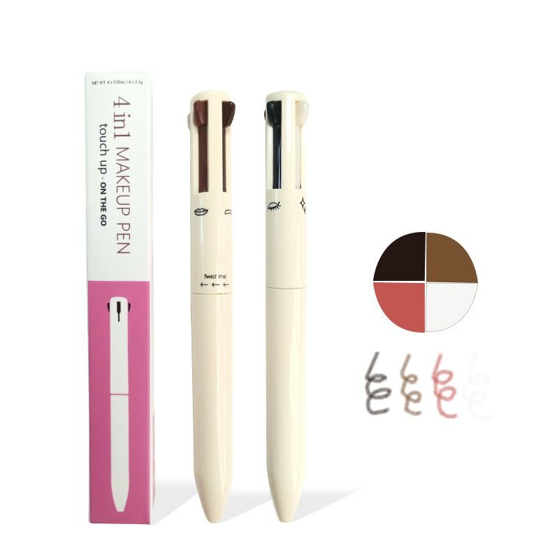 OEM Women Non-Blooming Four-Color Lip Line High-Gloss Eyeliner Eyebrow Pencil 4 In 1 Makeup Pen