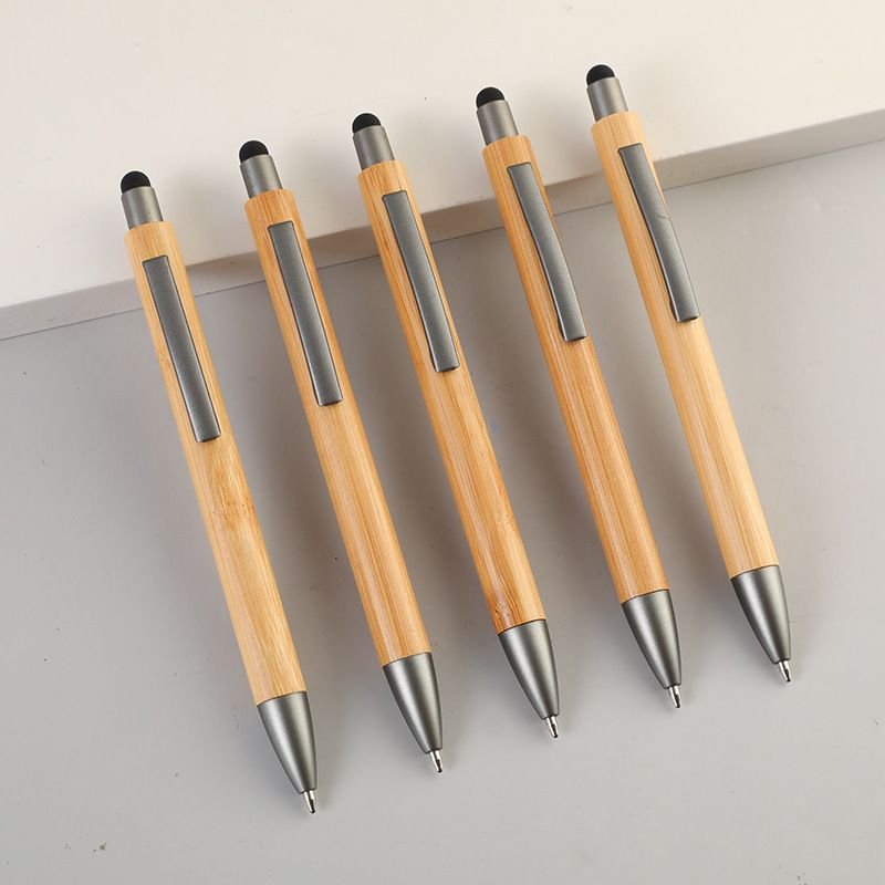 Simple Capacitive Touch Screen Bamboo-Wood Push Type Ballpoint Pen