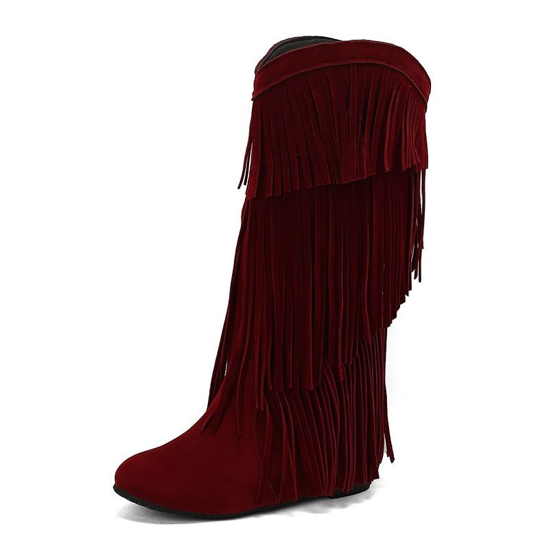 Autumn Winter Women Fashion Vintage Tassel Flat High Boots