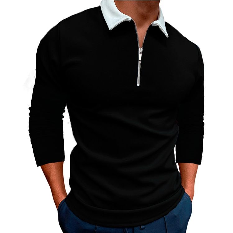 Men Fashion Casual Color Matching Long Sleeve Half Zipper Lapel POLO Shirt