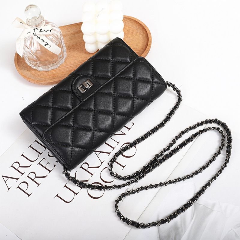 Women Fashion Solid Color Diamond Embroidery Flap Lock Leather Crossbody Bag