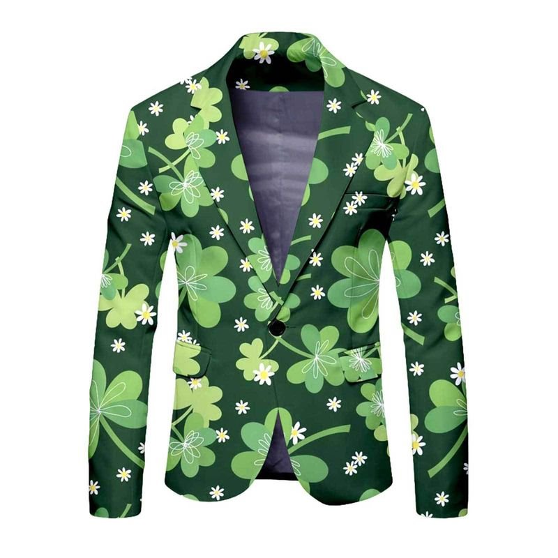 Men Fashion Casual St.Patrick Day Party Long Sleeve Lapel Suit