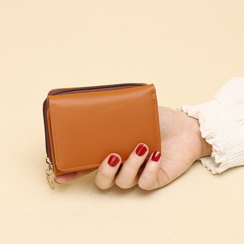 Women Fashion Solid Color PU Mini Wallet