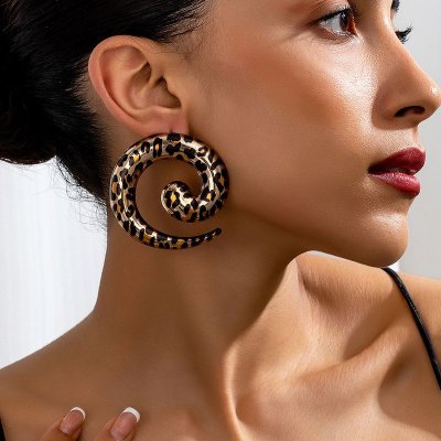 Women Fashion Geometric Leopard Spiral Circle Shape Earrings