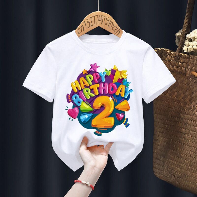 Happy Birthday Kids Basic Round Neck Short Sleeve Letter Figure Pattern Casual T-shirt