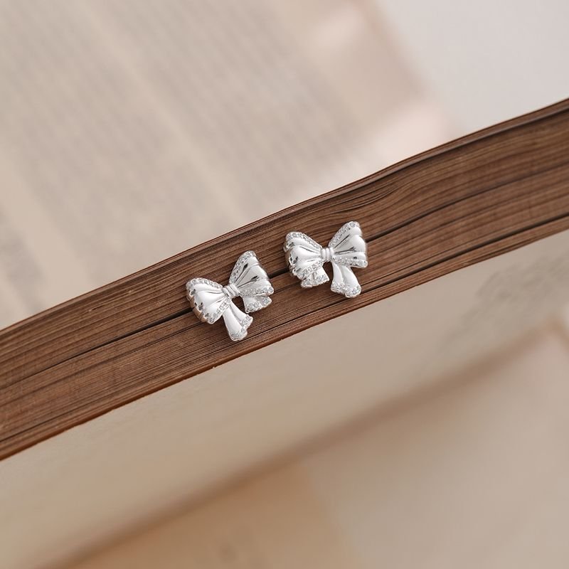 Women Simple Creative Sterling Silver Bow Rhinestone Earrings