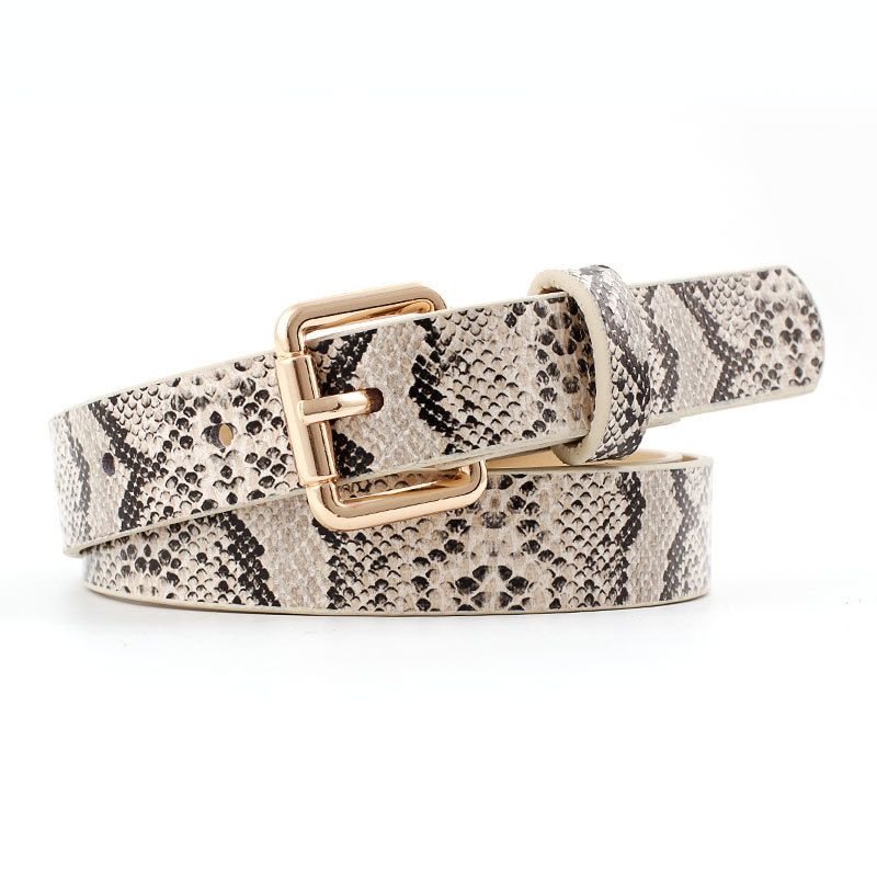 Women Simple Solid Color Snake Print PU Belt