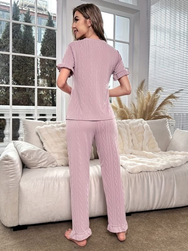 Women Casual Solid Color Pajamas Two-Piece Set