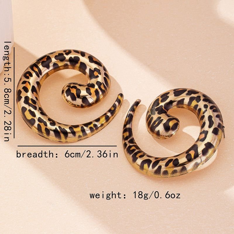 Women Fashion Geometric Leopard Spiral Circle Shape Earrings