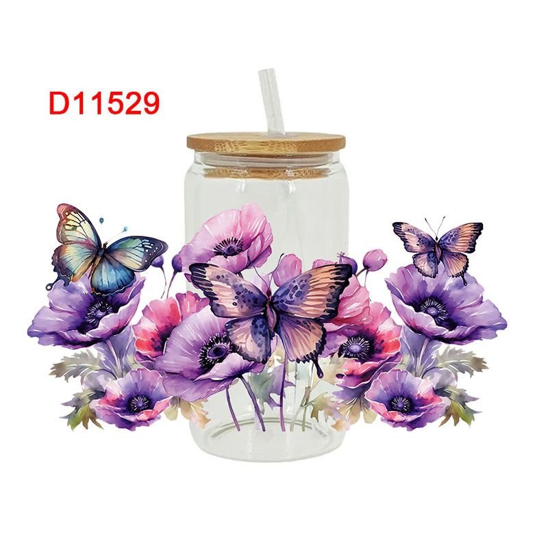 Cartoon Cute Butterfly Cat UV Transfer Glass Crystal Stickers